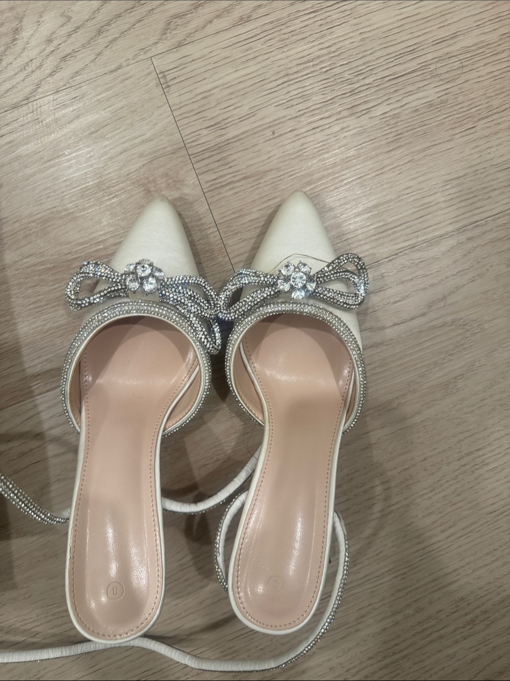 White Pointed Toe Embellished Slingback Mules